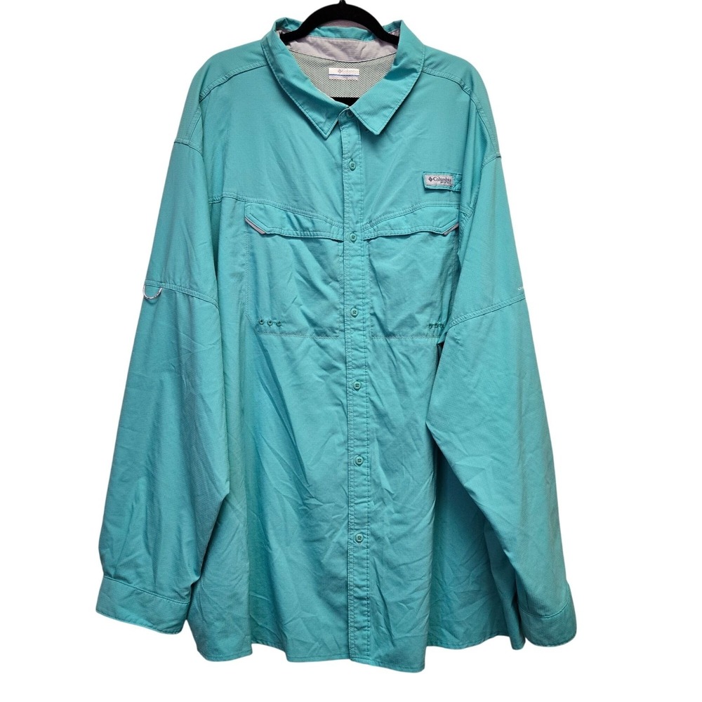 Columbia PFG Fishing Shirt Gorpcore‎ Hiking Mens 5XT Teal Long Sleeve Vented